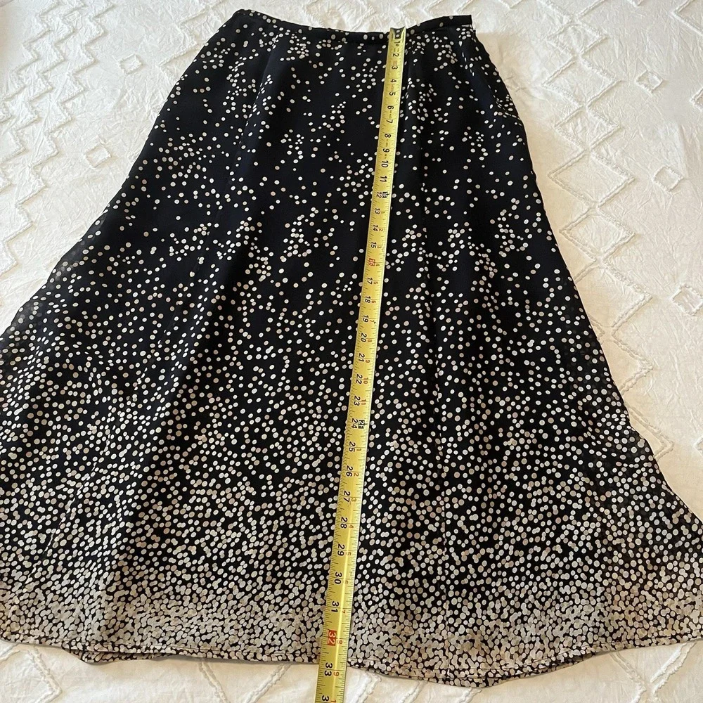 Valerie Stevens 100% Silk 2 Piece Maxi Skirt Set Petite S Sheer Polka Dot Career